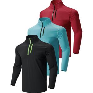 Liberty Imports 3-Pack Men’s Quarter-Zip Pullover Lightweight Long Sleeve Athletic Jackets Performance Workout Running Shirts(Black/Burgundy/Glacier Blue)