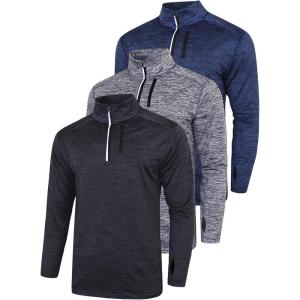 Liberty Imports 3-Pack Men’s Quarter-Zip Pullover Lightweight Long Sleeve Athletic Jackets Performance Workout Running Shirts(Black/Gray/Navy)