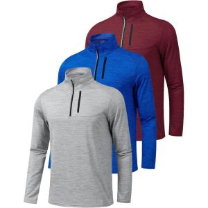 Liberty Imports 3-Pack Men’s Quarter-Zip Pullover Lightweight Long Sleeve Athletic Jackets Performance Workout Running Shirts(Light Gray/Blue/Maroon)