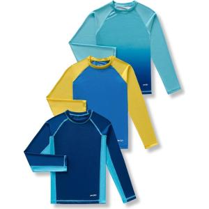 Liberty Pro 3 Pack Boys’ UPF 50+ Rash Guard Long Sleeve Swim Shirts, Quick Dry UV Protection Swimwear for Kids(Blue/Gradient Aqua/Steel Blue)