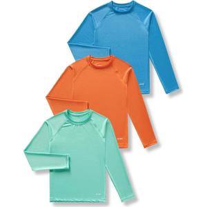 Liberty Pro 3 Pack Boys’ UPF 50+ Rash Guard Long Sleeve Swim Shirts, Quick Dry UV Protection Swimwear for Kids(Light Green/Tangerine/Bright Blue)