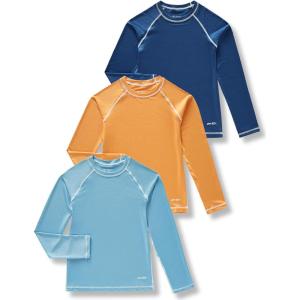 Liberty Pro 3 Pack Boys’ UPF 50+ Rash Guard Long Sleeve Swim Shirts, Quick Dry UV Protection Swimwear for Kids(Orange/Light Blue/Midnight Navy)