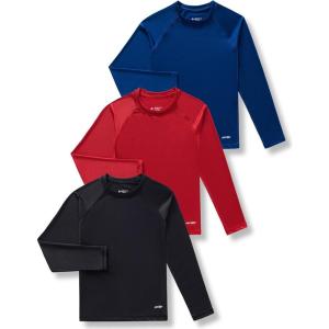 Liberty Pro 3 Pack Boys’ UPF 50+ Rash Guard Long Sleeve Swim Shirts, Quick Dry UV Protection Swimwear for Kids(Red/Black/Steel Blue)