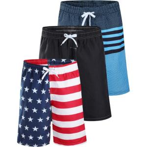 Men’s 9″ Quick Dry Swim Trunks with Mesh Lining and Cargo Pockets, Beach Shorts Bathing Suits(Flag/Black/Aqua)