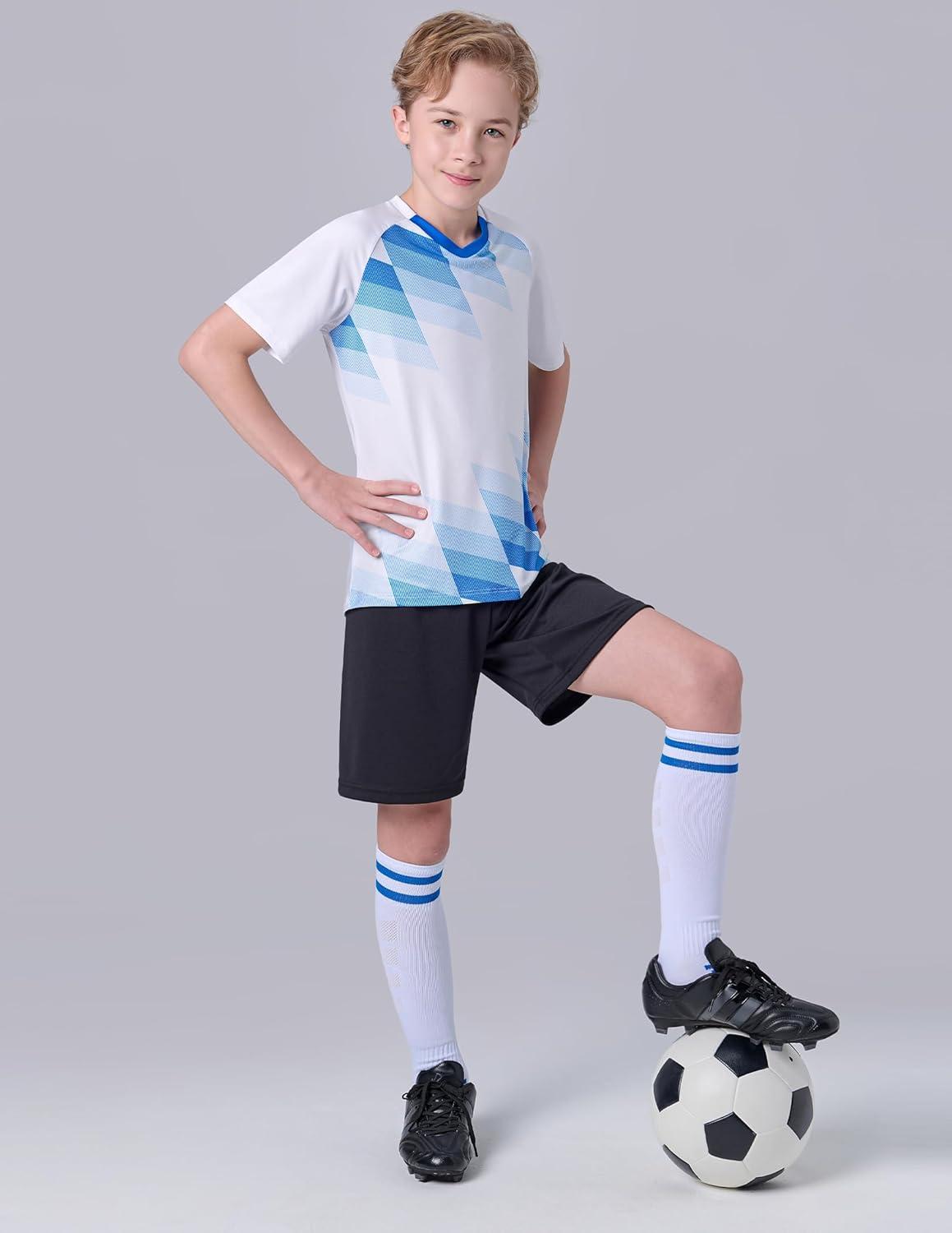 image2 Pack Boys Soccer Jerseys Dry Fit Athletic Short Sleeve TShirts for Youth Kids Performance Tops ActivewearRoyal BlueWhite