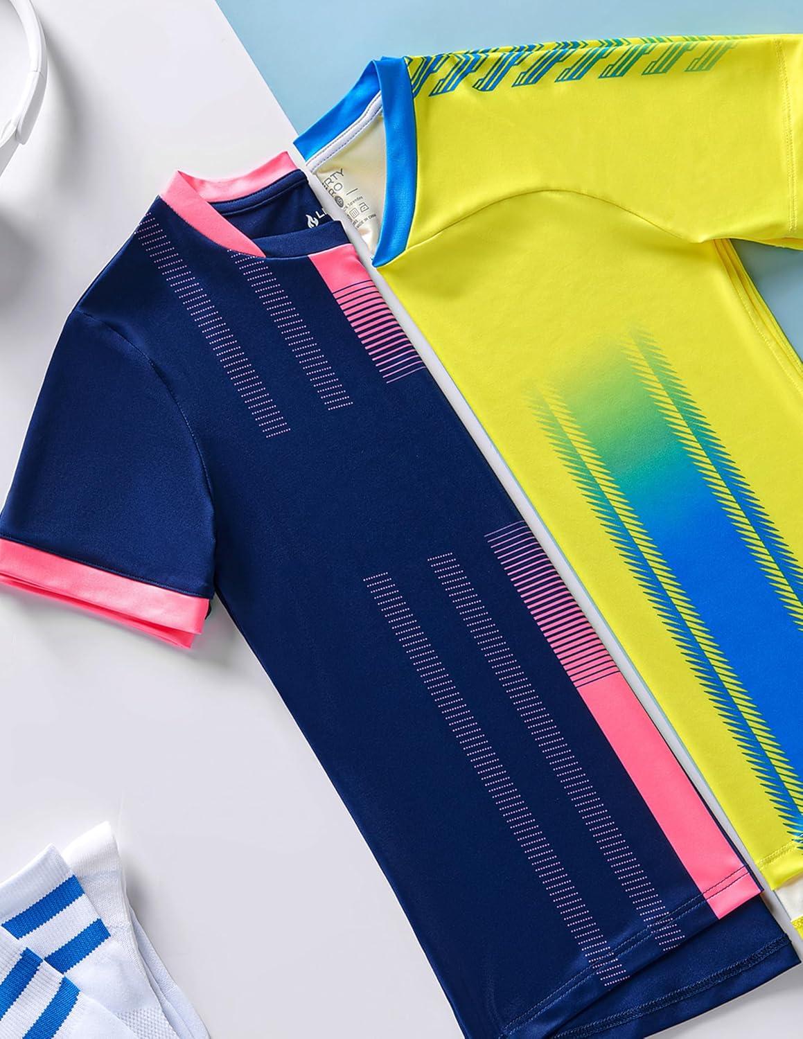 image2 Pack Boys Soccer Jerseys Dry Fit Athletic Short Sleeve TShirts for Youth Kids Performance Tops ActivewearYellowNavy