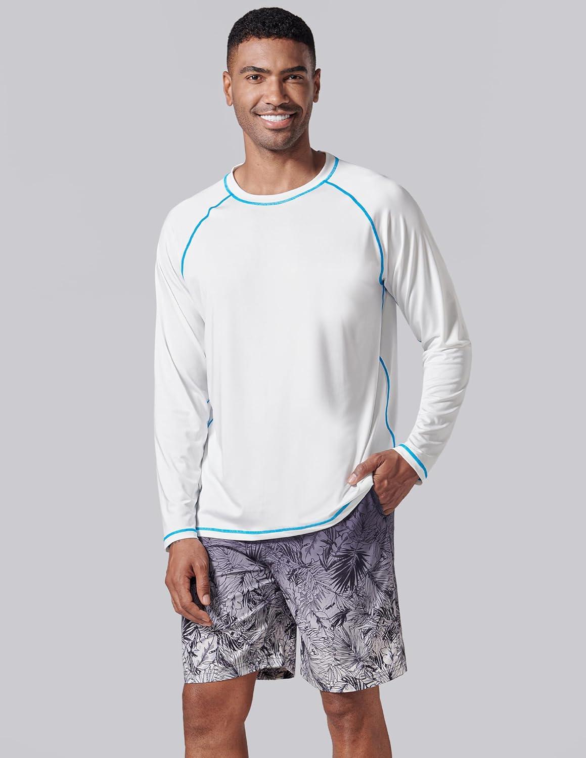 image2 Pack Mens Sun Protection Long Sleeve Swim Shirts UPF 50 Loose Fit Rash Guards Fishing Quick Dry ClothingBlackWhite