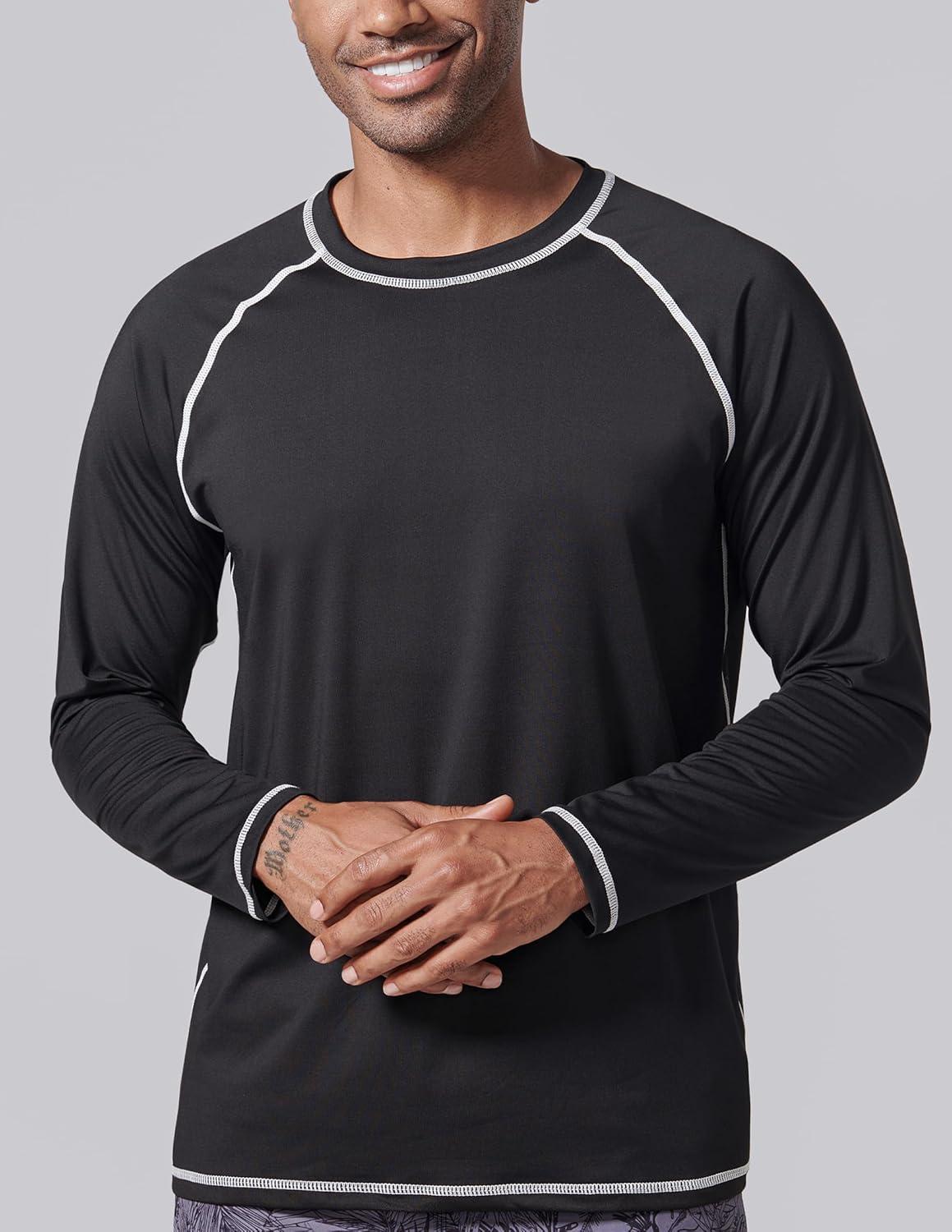 image2 Pack Mens Sun Protection Long Sleeve Swim Shirts UPF 50 Loose Fit Rash Guards Fishing Quick Dry ClothingBlackWhite