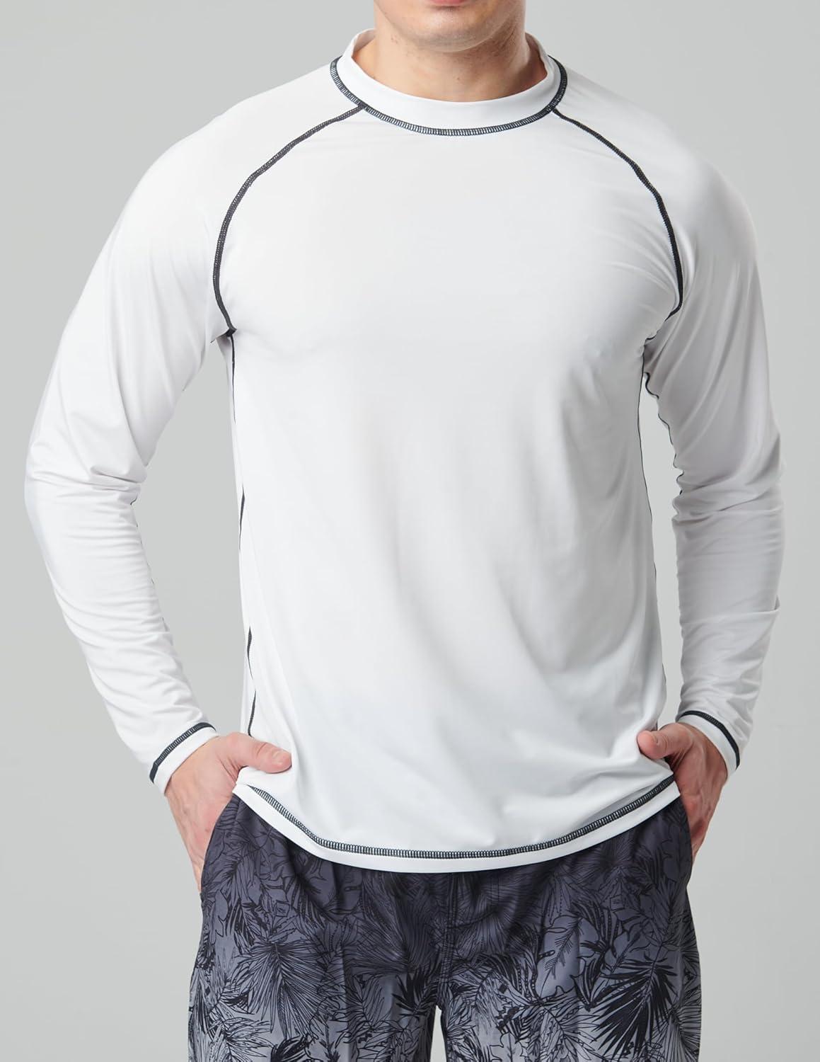 image2 Pack Mens Sun Protection Long Sleeve Swim Shirts UPF 50 Loose Fit Rash Guards Fishing Quick Dry ClothingBlueWhite