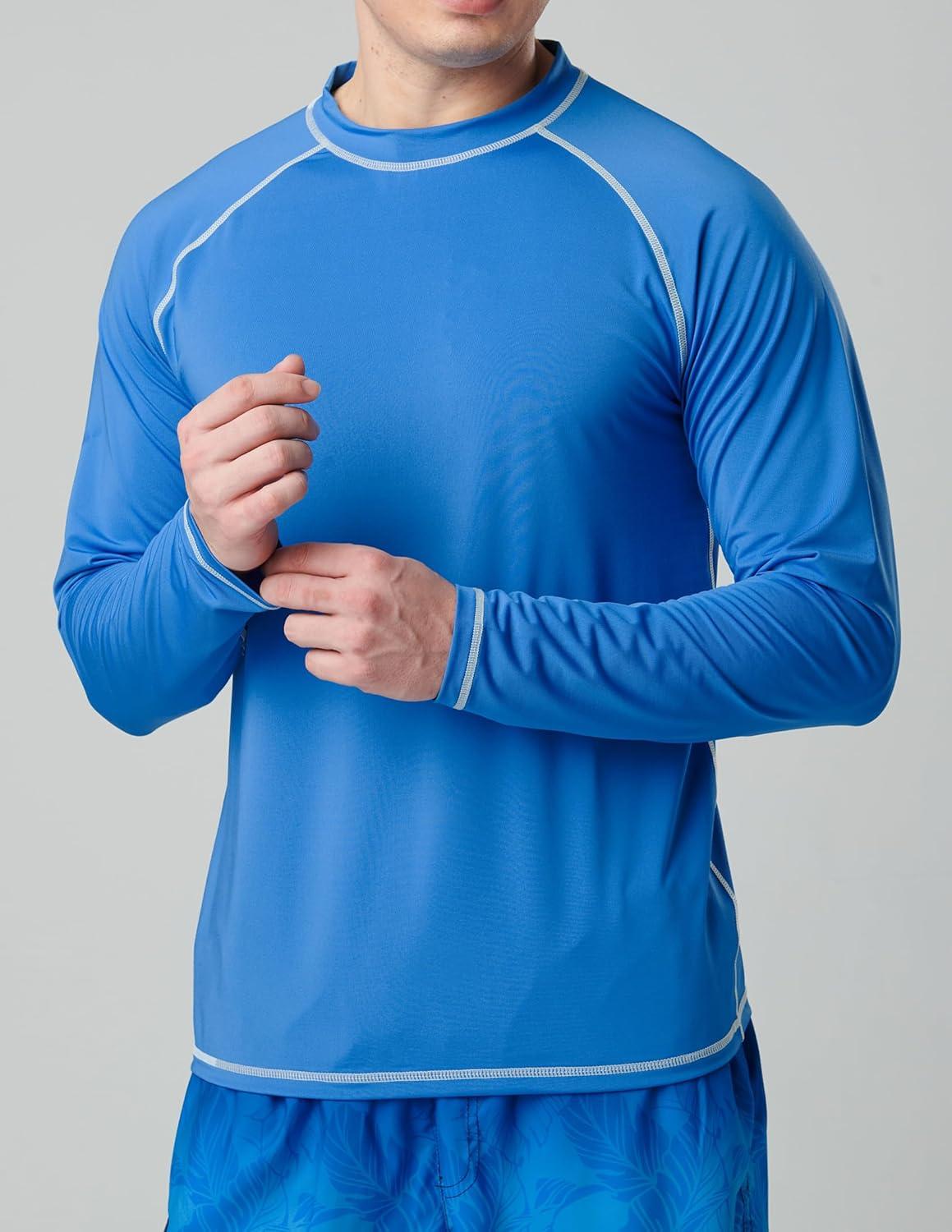 image2 Pack Mens Sun Protection Long Sleeve Swim Shirts UPF 50 Loose Fit Rash Guards Fishing Quick Dry ClothingBlueWhite