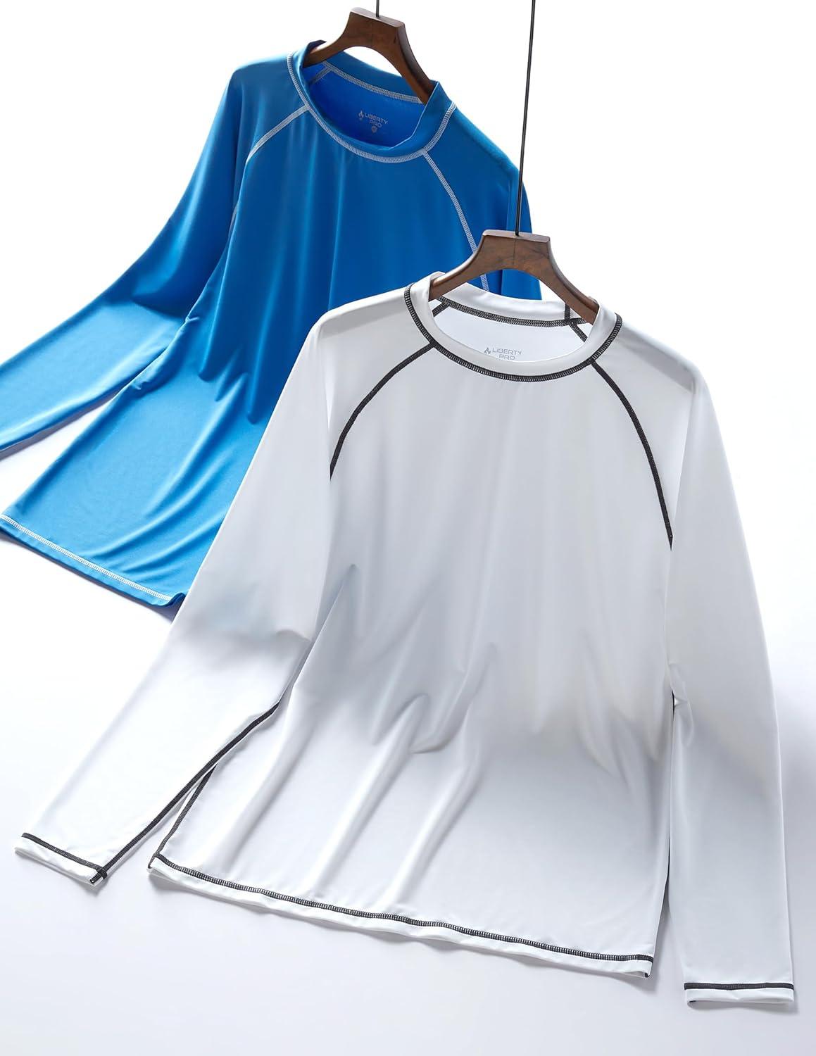 image2 Pack Mens Sun Protection Long Sleeve Swim Shirts UPF 50 Loose Fit Rash Guards Fishing Quick Dry ClothingBlueWhite