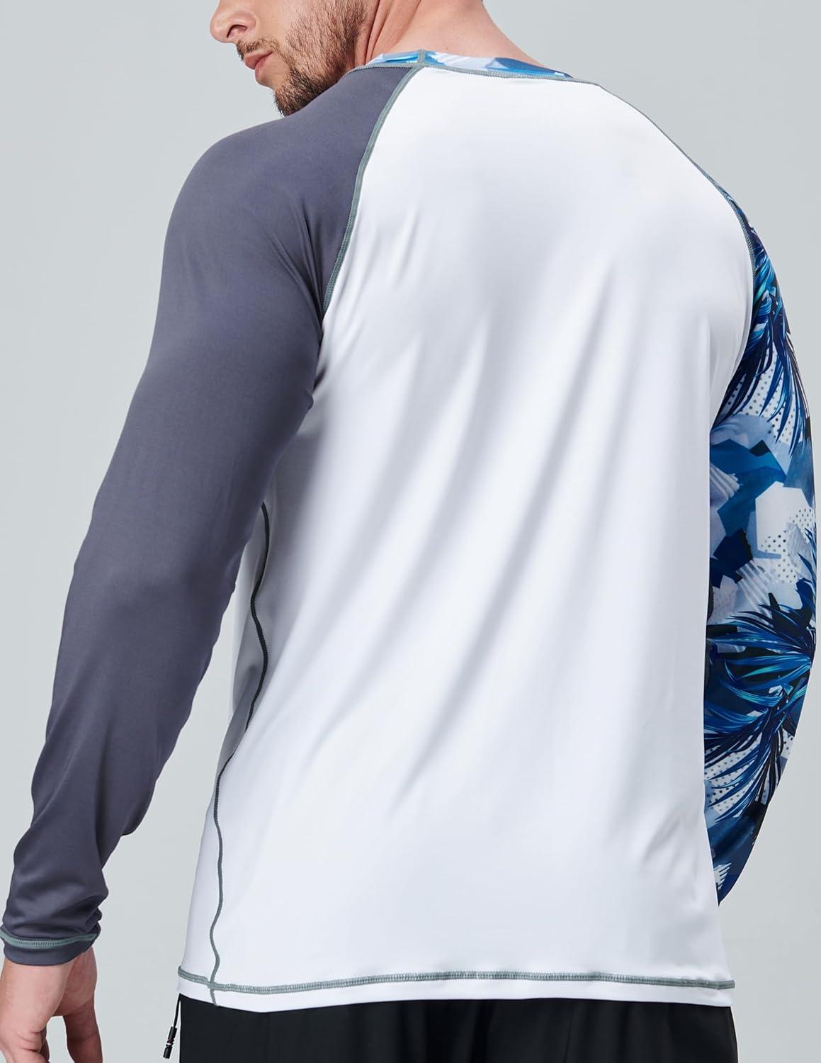 image2 Pack Mens Sun Protection Long Sleeve Swim Shirts UPF 50 Loose Fit Rash Guards Fishing Quick Dry ClothingContrast Sleeves BlackWhite