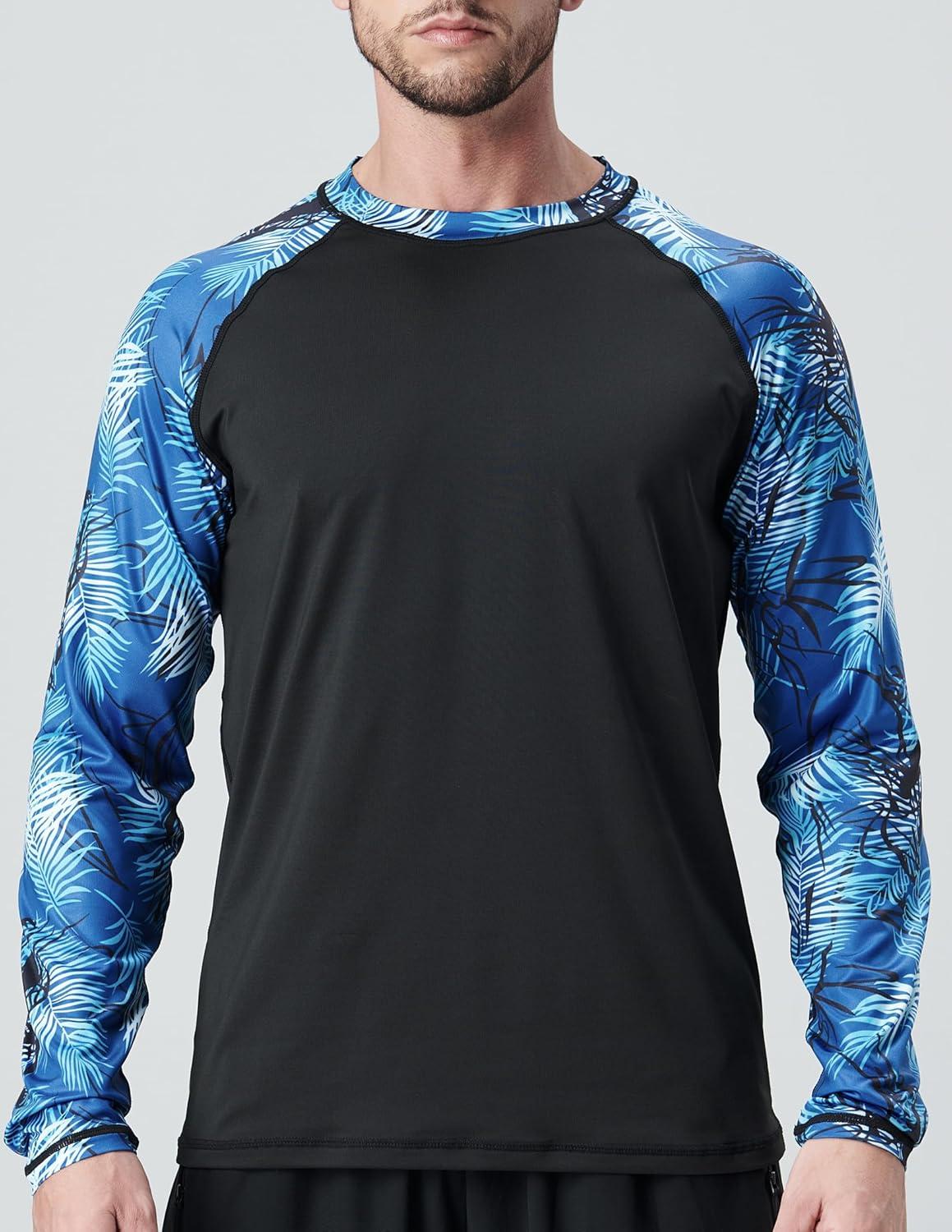 image2 Pack Mens Sun Protection Long Sleeve Swim Shirts UPF 50 Loose Fit Rash Guards Fishing Quick Dry ClothingContrast Sleeves BlackWhite