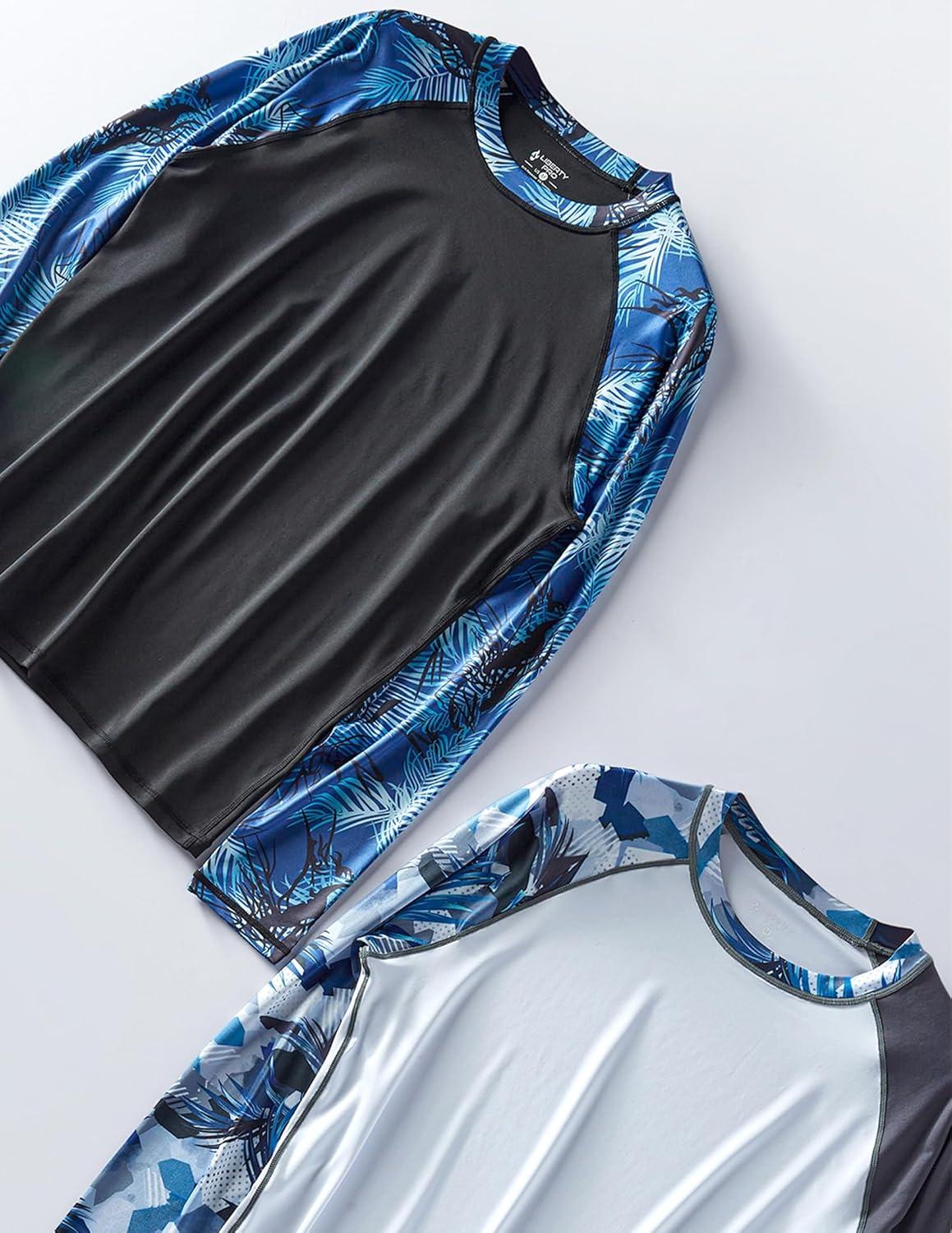 image2 Pack Mens Sun Protection Long Sleeve Swim Shirts UPF 50 Loose Fit Rash Guards Fishing Quick Dry ClothingContrast Sleeves BlackWhite