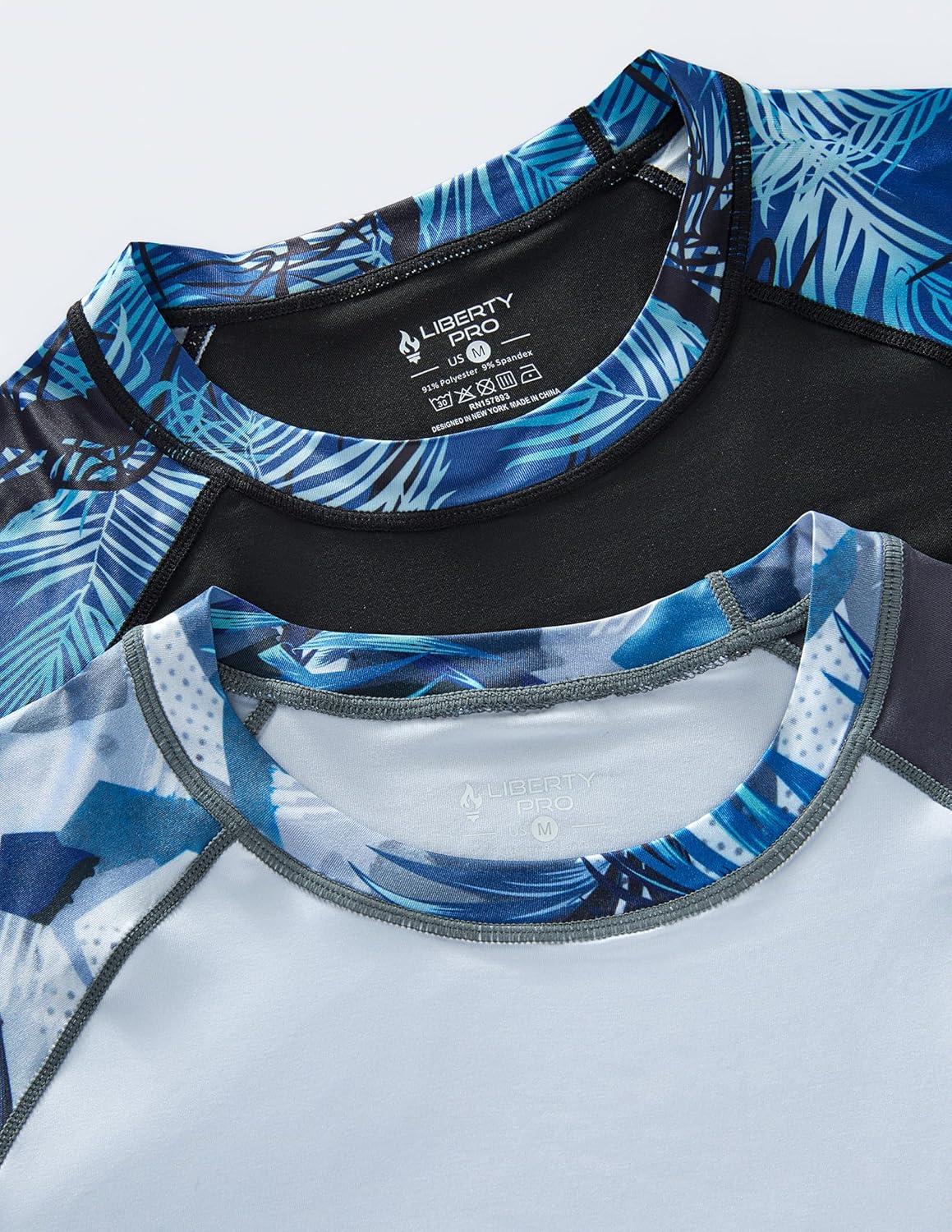 image2 Pack Mens Sun Protection Long Sleeve Swim Shirts UPF 50 Loose Fit Rash Guards Fishing Quick Dry ClothingContrast Sleeves BlackWhite