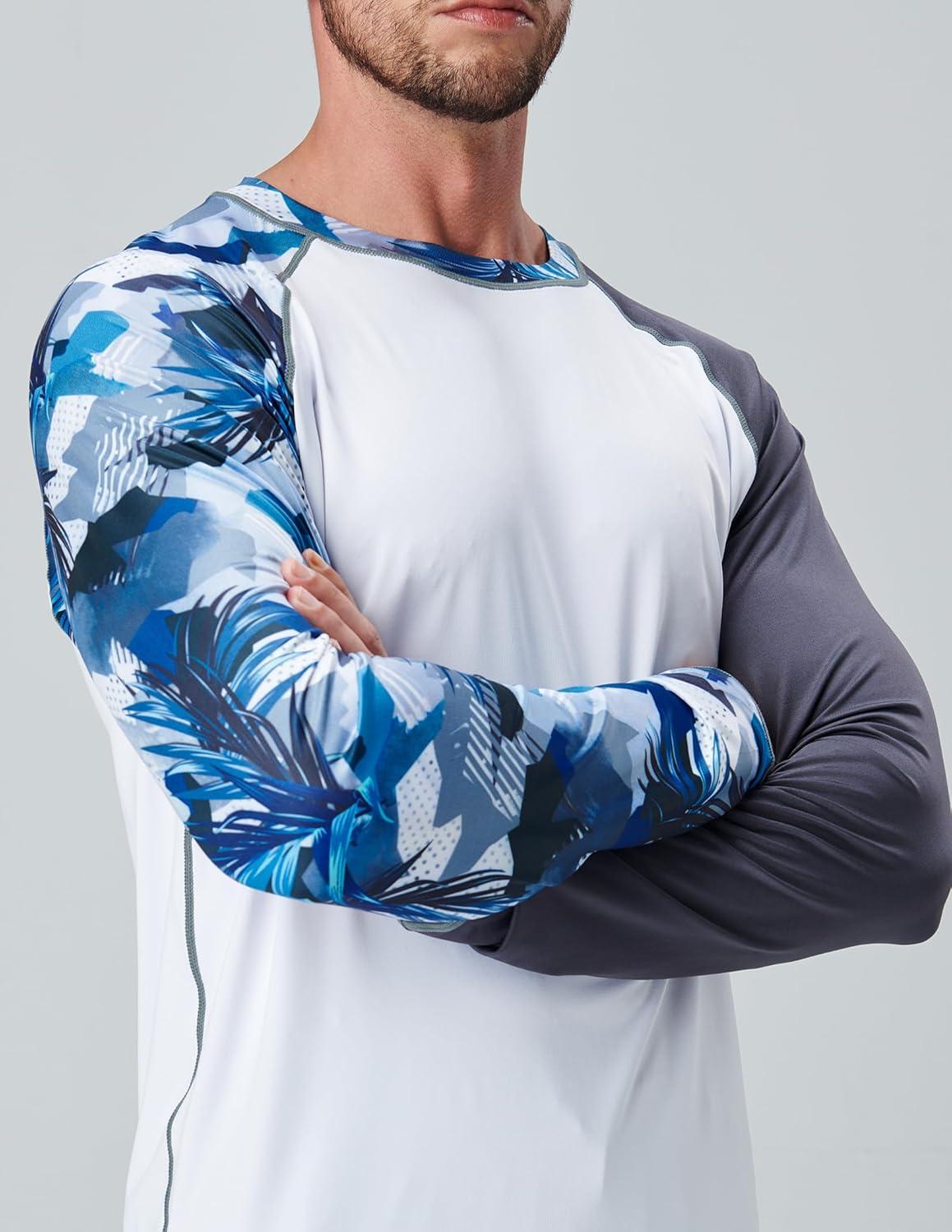 image2 Pack Mens Sun Protection Long Sleeve Swim Shirts UPF 50 Loose Fit Rash Guards Fishing Quick Dry ClothingContrast Sleeves BlackWhite