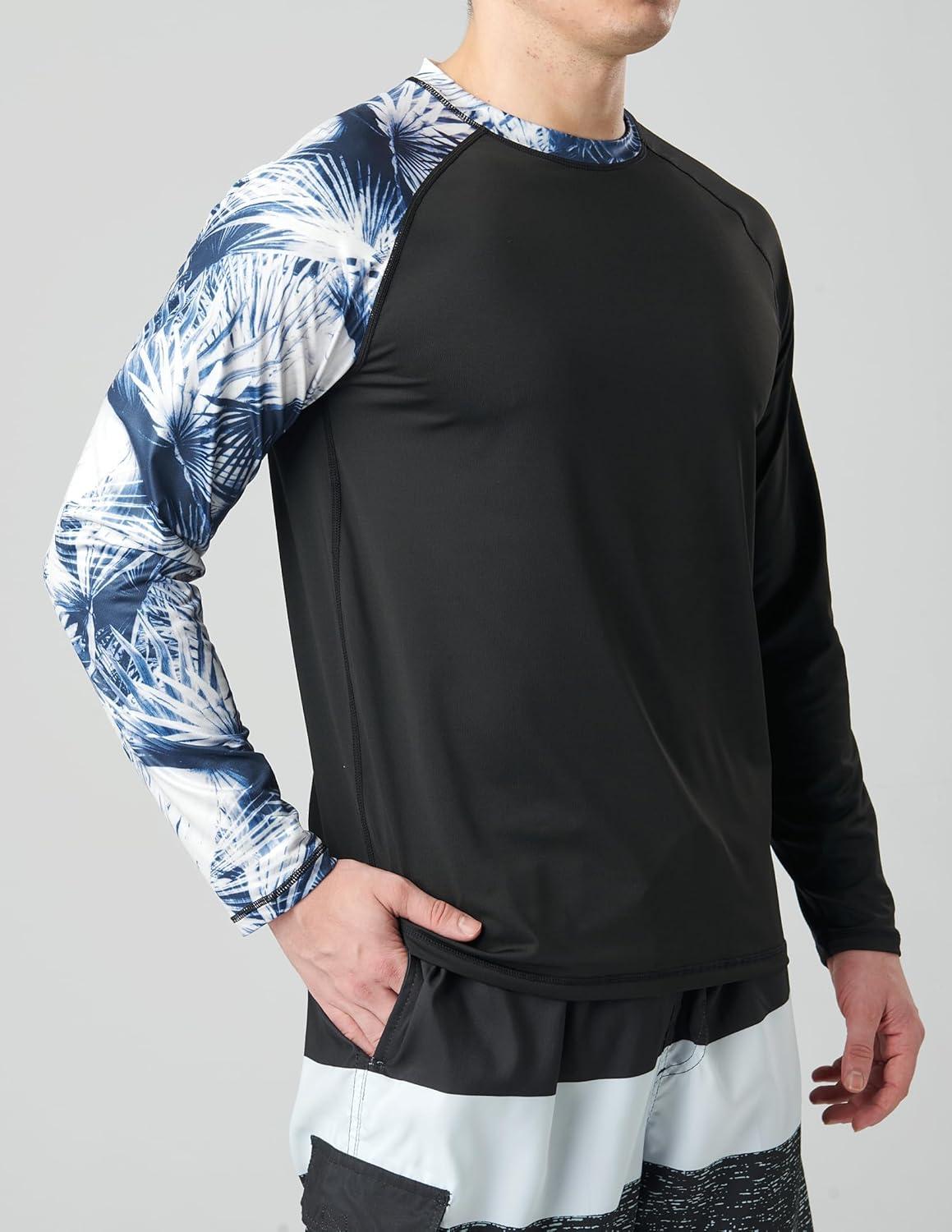 image2 Pack Mens Sun Protection Long Sleeve Swim Shirts UPF 50 Loose Fit Rash Guards Fishing Quick Dry ClothingContrast Sleeves NavyBlack