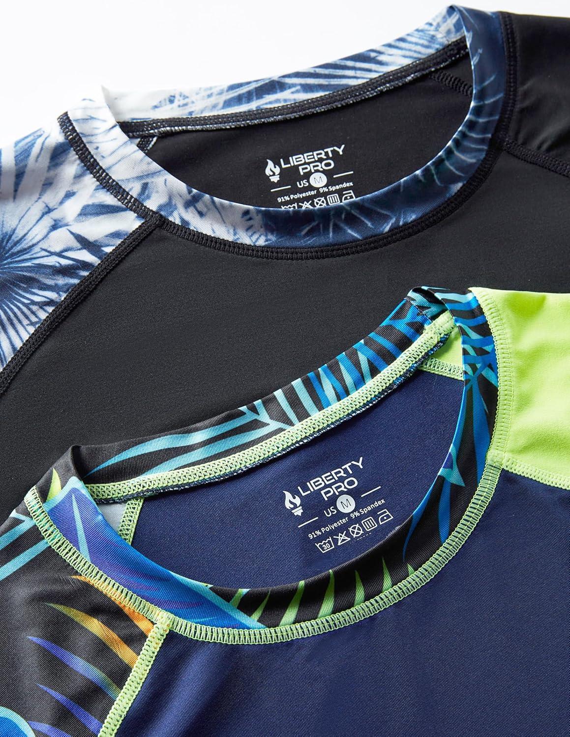 image2 Pack Mens Sun Protection Long Sleeve Swim Shirts UPF 50 Loose Fit Rash Guards Fishing Quick Dry ClothingContrast Sleeves NavyBlack