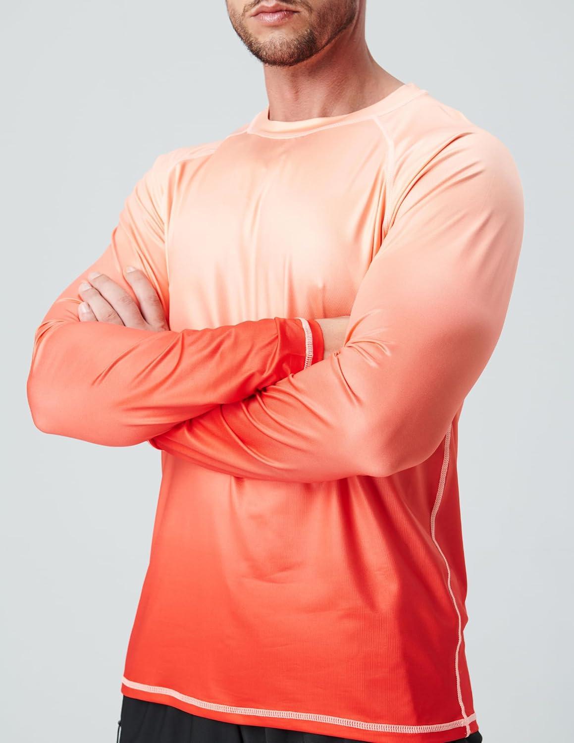 image2 Pack Mens Sun Protection Long Sleeve Swim Shirts UPF 50 Loose Fit Rash Guards Fishing Quick Dry ClothingGradient BlueOrange