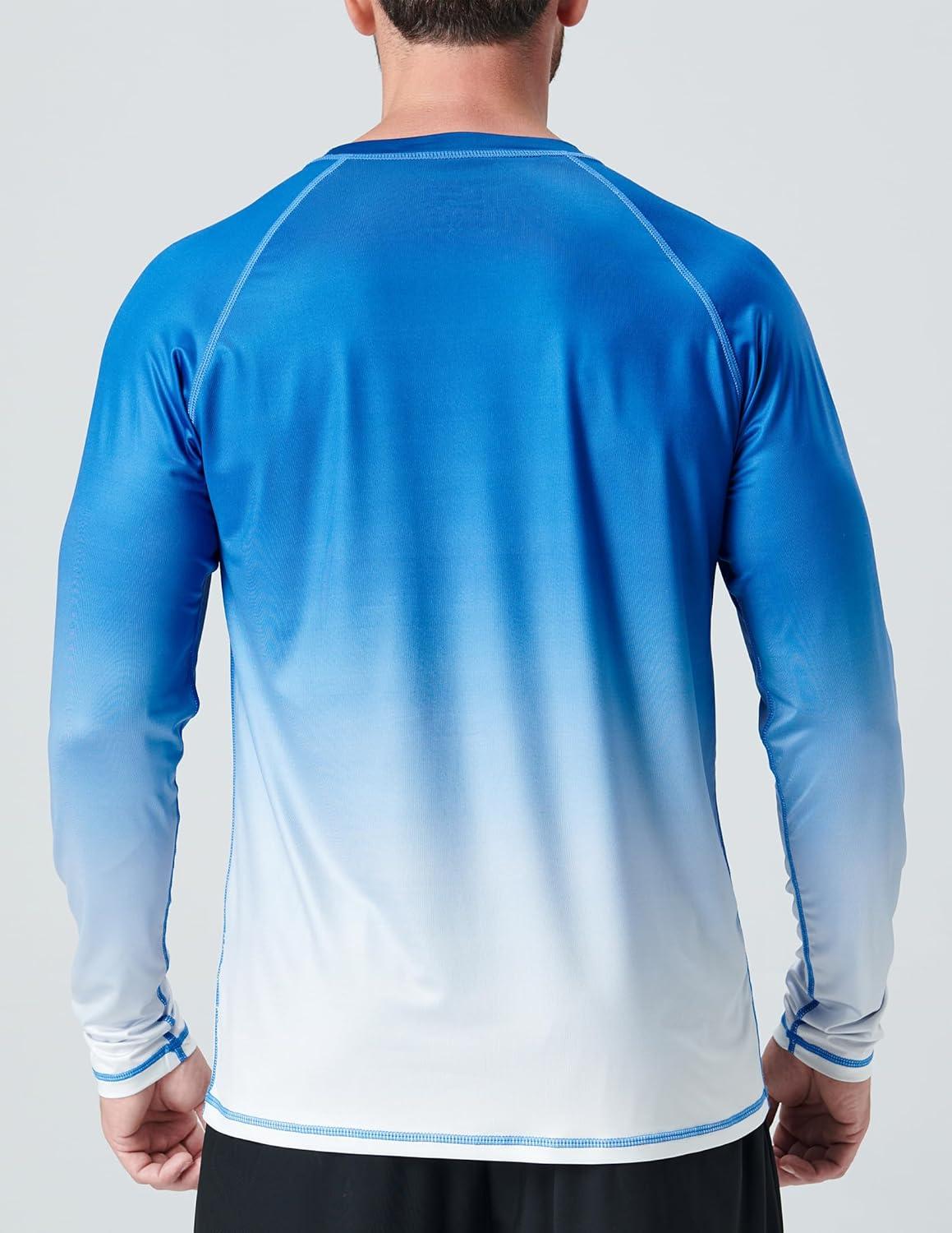 image2 Pack Mens Sun Protection Long Sleeve Swim Shirts UPF 50 Loose Fit Rash Guards Fishing Quick Dry ClothingGradient BlueOrange