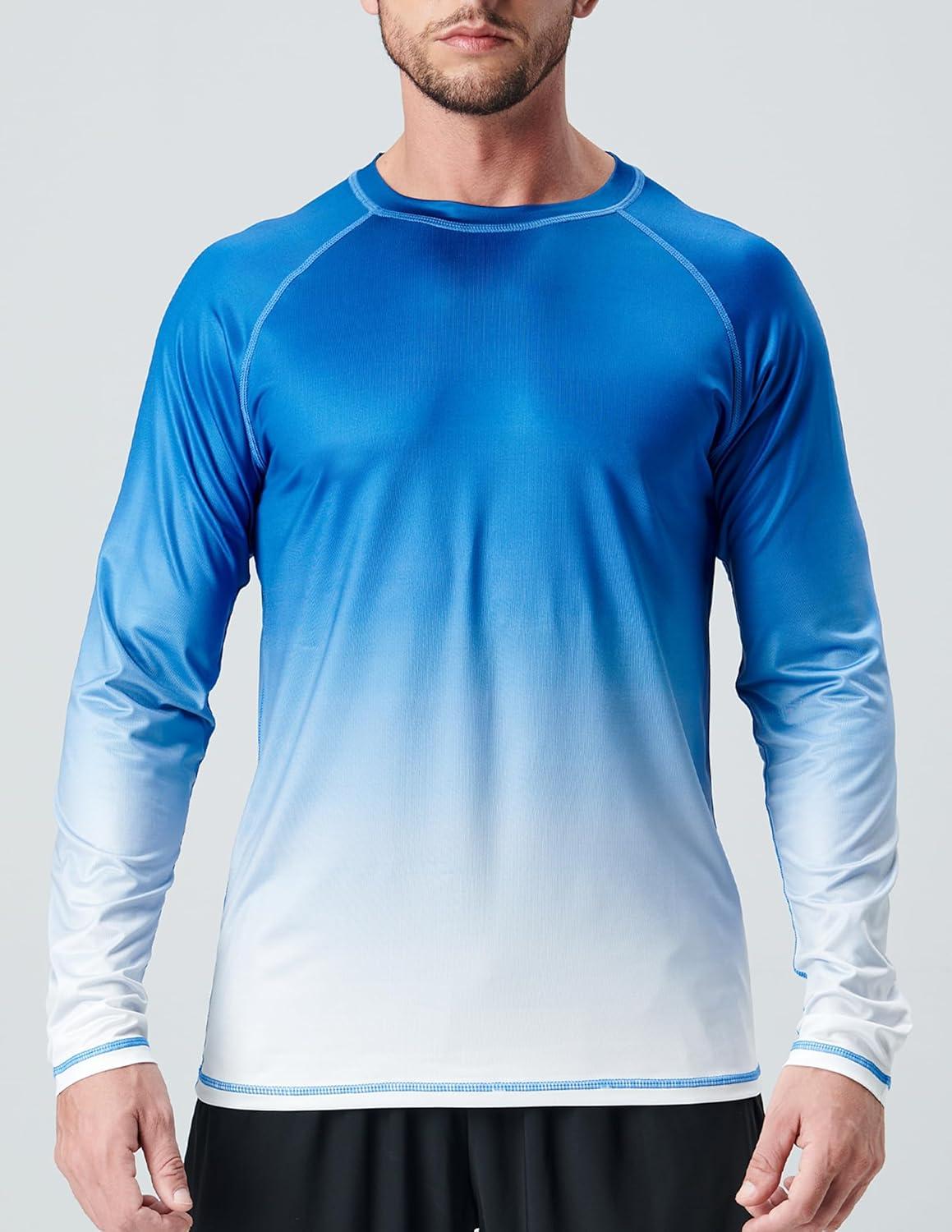 image2 Pack Mens Sun Protection Long Sleeve Swim Shirts UPF 50 Loose Fit Rash Guards Fishing Quick Dry ClothingGradient BlueOrange