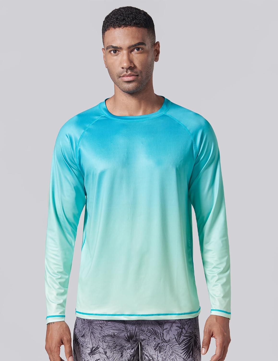 image2 Pack Mens Sun Protection Long Sleeve Swim Shirts UPF 50 Loose Fit Rash Guards Fishing Quick Dry ClothingGrayGradient Aqua