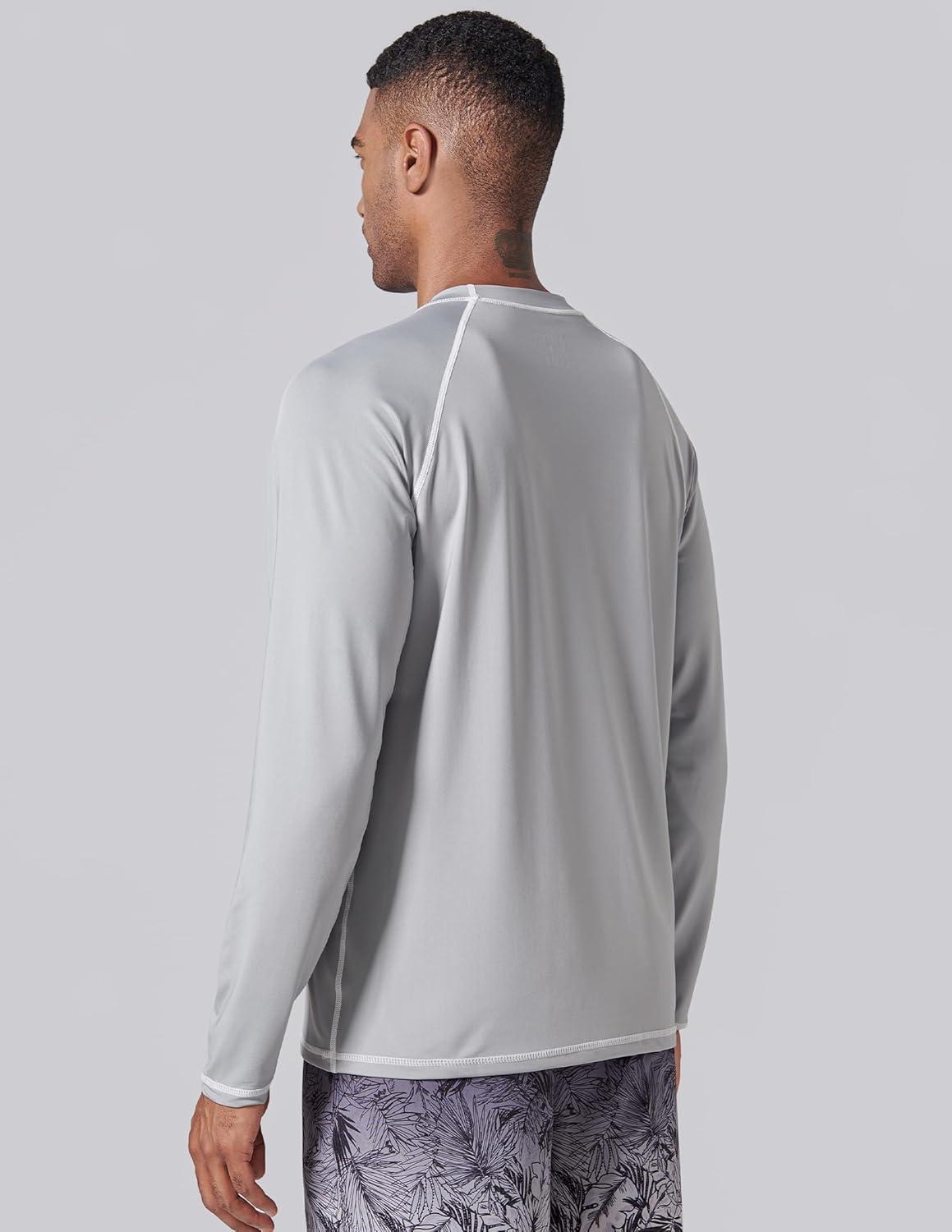 image2 Pack Mens Sun Protection Long Sleeve Swim Shirts UPF 50 Loose Fit Rash Guards Fishing Quick Dry ClothingGrayGradient Aqua