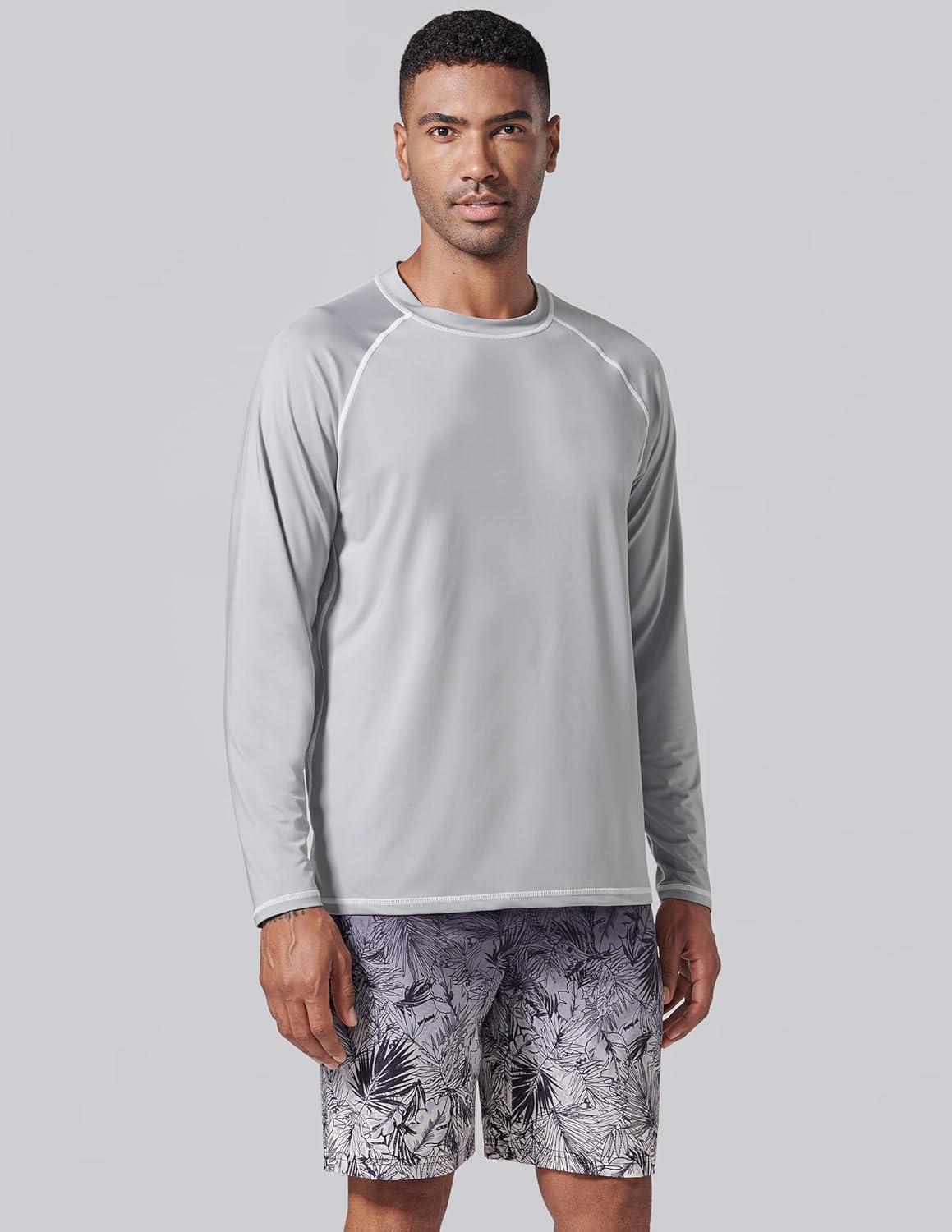 image2 Pack Mens Sun Protection Long Sleeve Swim Shirts UPF 50 Loose Fit Rash Guards Fishing Quick Dry ClothingGrayGradient Aqua