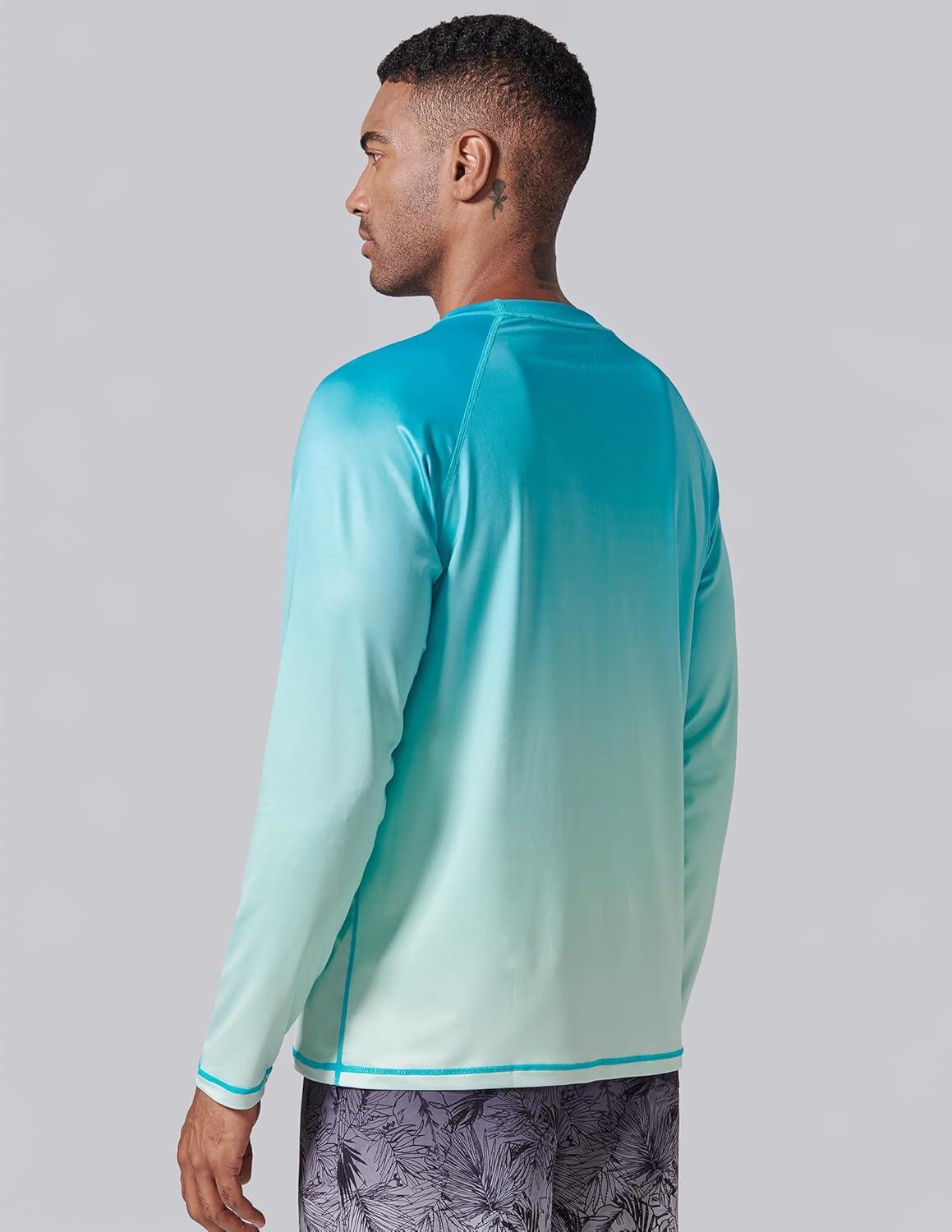 image2 Pack Mens Sun Protection Long Sleeve Swim Shirts UPF 50 Loose Fit Rash Guards Fishing Quick Dry ClothingGrayGradient Aqua