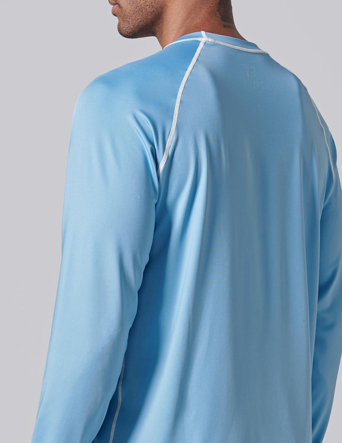 image2 Pack Mens Sun Protection Long Sleeve Swim Shirts UPF 50 Loose Fit Rash Guards Fishing Quick Dry ClothingOrangeLight Blue