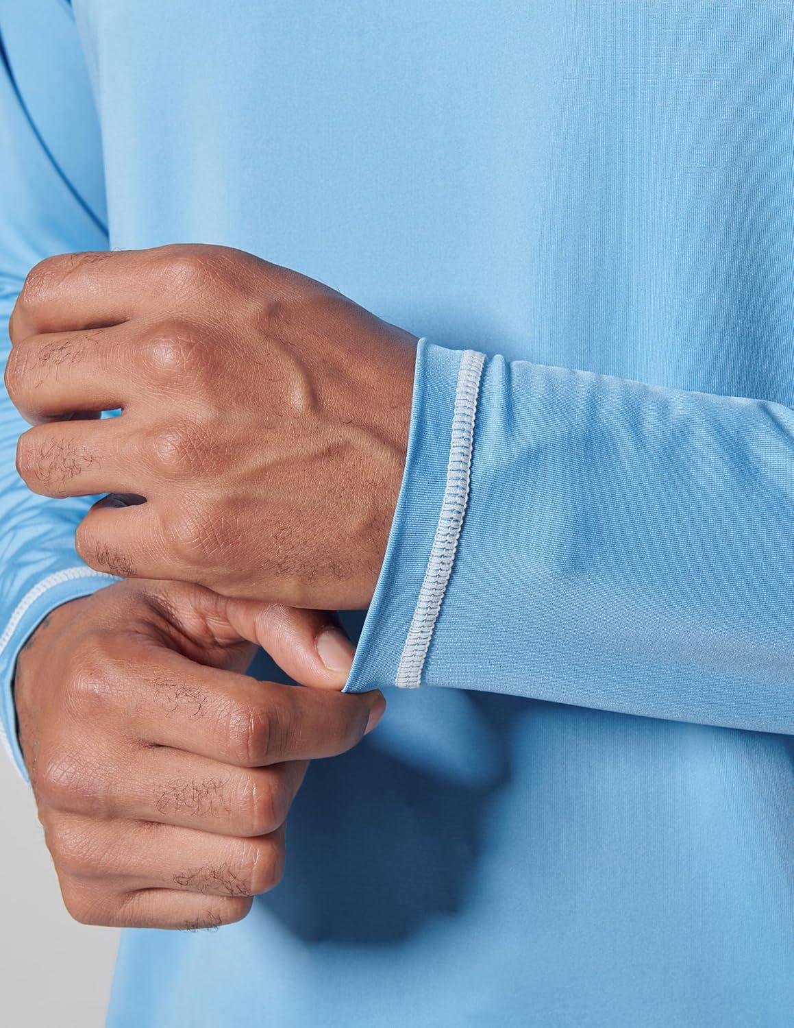 image2 Pack Mens Sun Protection Long Sleeve Swim Shirts UPF 50 Loose Fit Rash Guards Fishing Quick Dry ClothingOrangeLight Blue