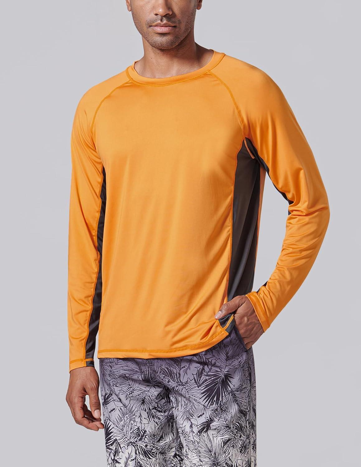 image2 Pack Mens Sun Protection Long Sleeve Swim Shirts UPF 50 Loose Fit Rash Guards Fishing Quick Dry ClothingOrangeLight Blue