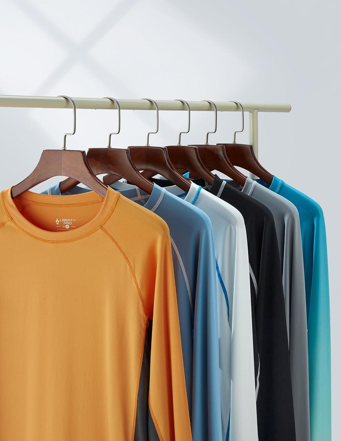 image2 Pack Mens Sun Protection Long Sleeve Swim Shirts UPF 50 Loose Fit Rash Guards Fishing Quick Dry ClothingOrangeLight Blue