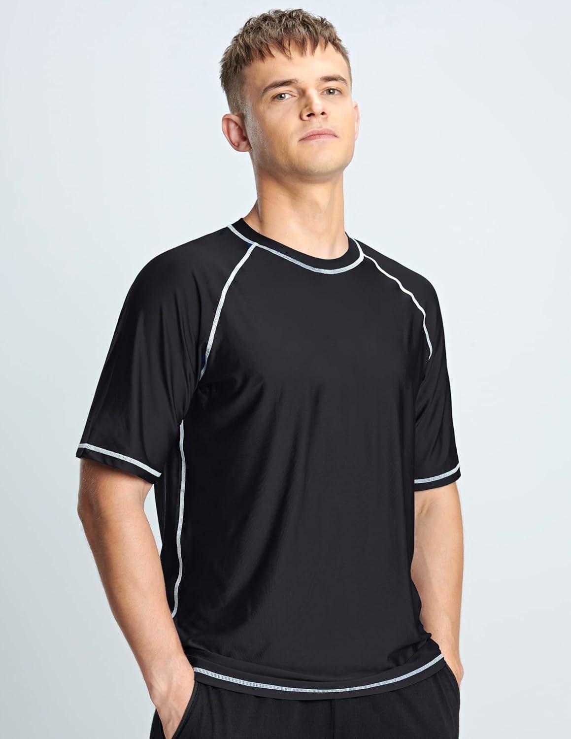 image2Pack Mens UV Short Sleeve Swim Shirts Loose Fit Rash GuardsBlackLime