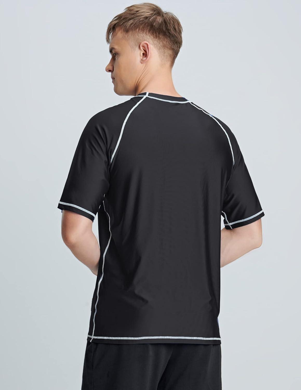 image2Pack Mens UV Short Sleeve Swim Shirts Loose Fit Rash GuardsBlackLime