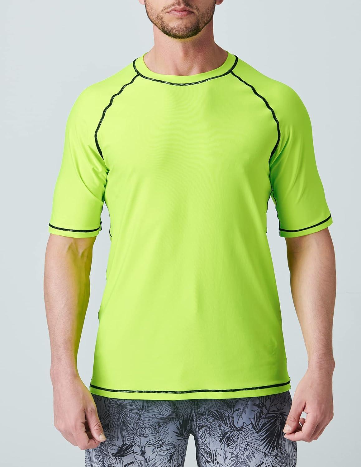 image2Pack Mens UV Short Sleeve Swim Shirts Loose Fit Rash GuardsBlackLime