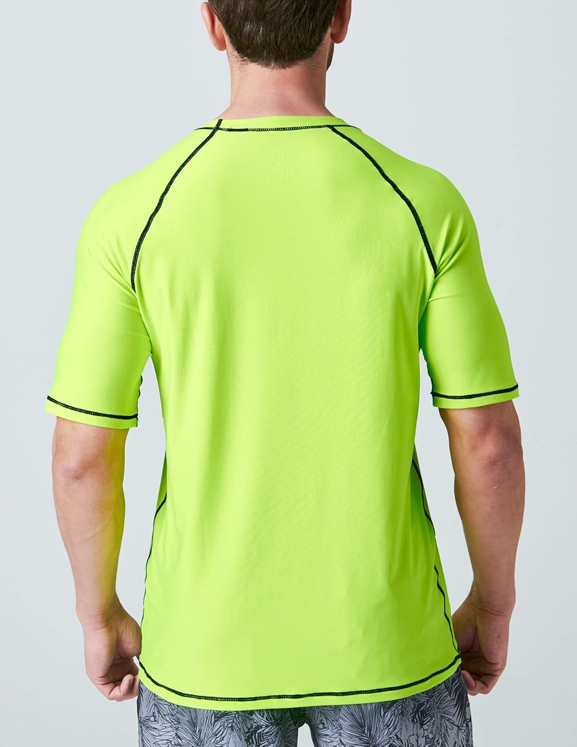 image2Pack Mens UV Short Sleeve Swim Shirts Loose Fit Rash GuardsBlackLime