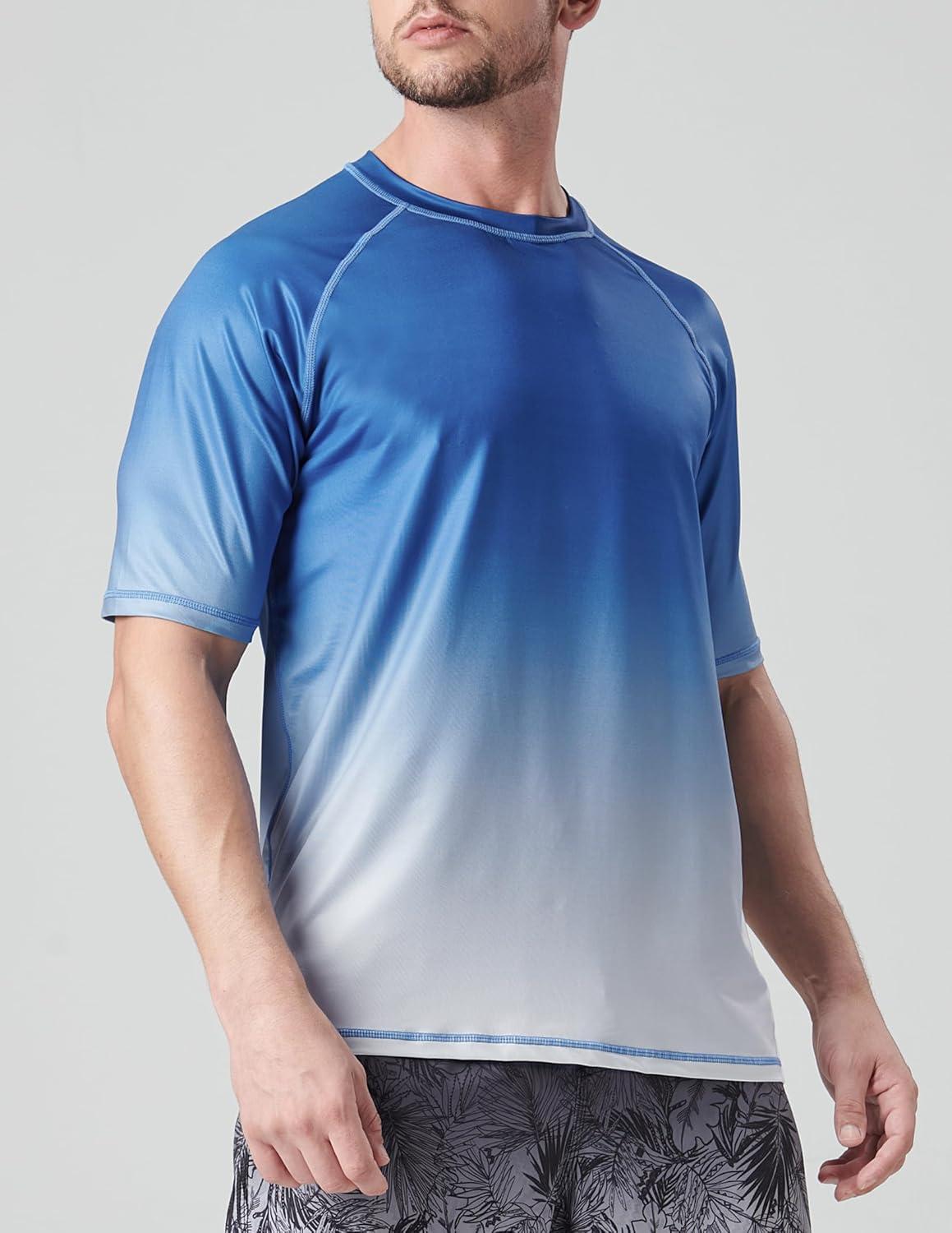 image2Pack Mens UV Short Sleeve Swim Shirts Loose Fit Rash GuardsGradient BlueOrange