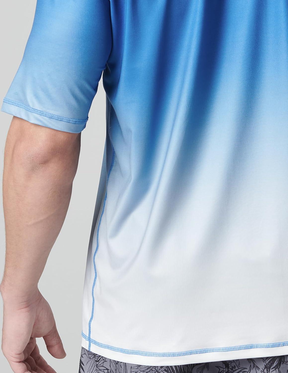 image2Pack Mens UV Short Sleeve Swim Shirts Loose Fit Rash GuardsGradient BlueOrange