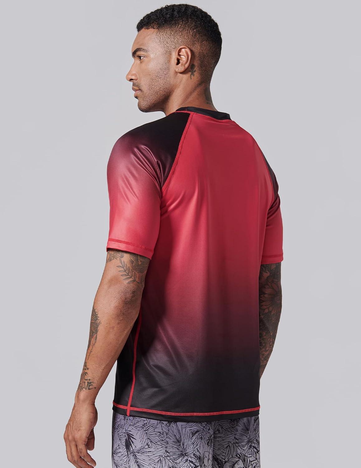 image2Pack Mens UV Short Sleeve Swim Shirts Loose Fit Rash GuardsGradient RedBlue