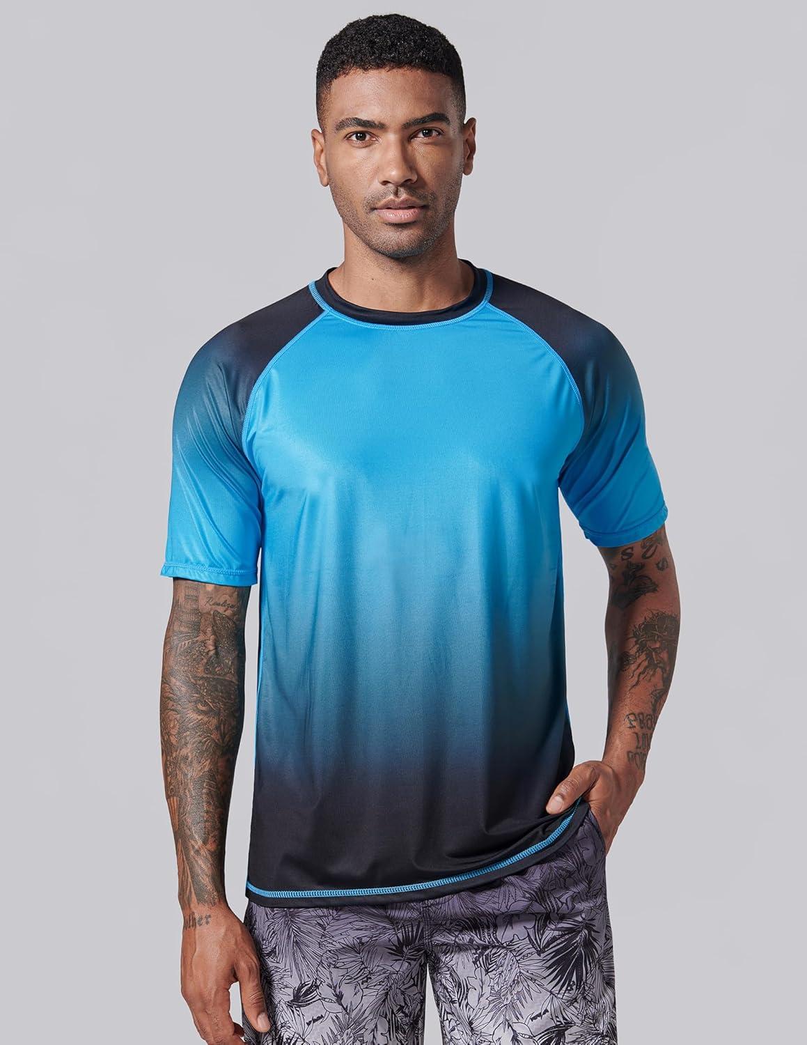 image2Pack Mens UV Short Sleeve Swim Shirts Loose Fit Rash GuardsGradient RedBlue