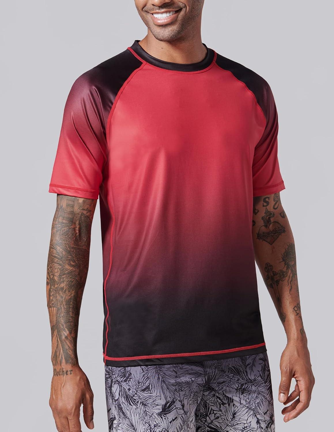 image2Pack Mens UV Short Sleeve Swim Shirts Loose Fit Rash GuardsGradient RedBlue