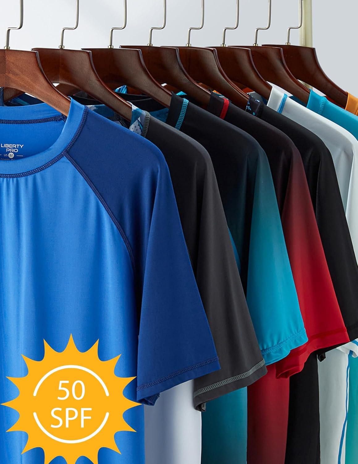 image2Pack Mens UV Short Sleeve Swim Shirts Loose Fit Rash GuardsGradient RedBlue