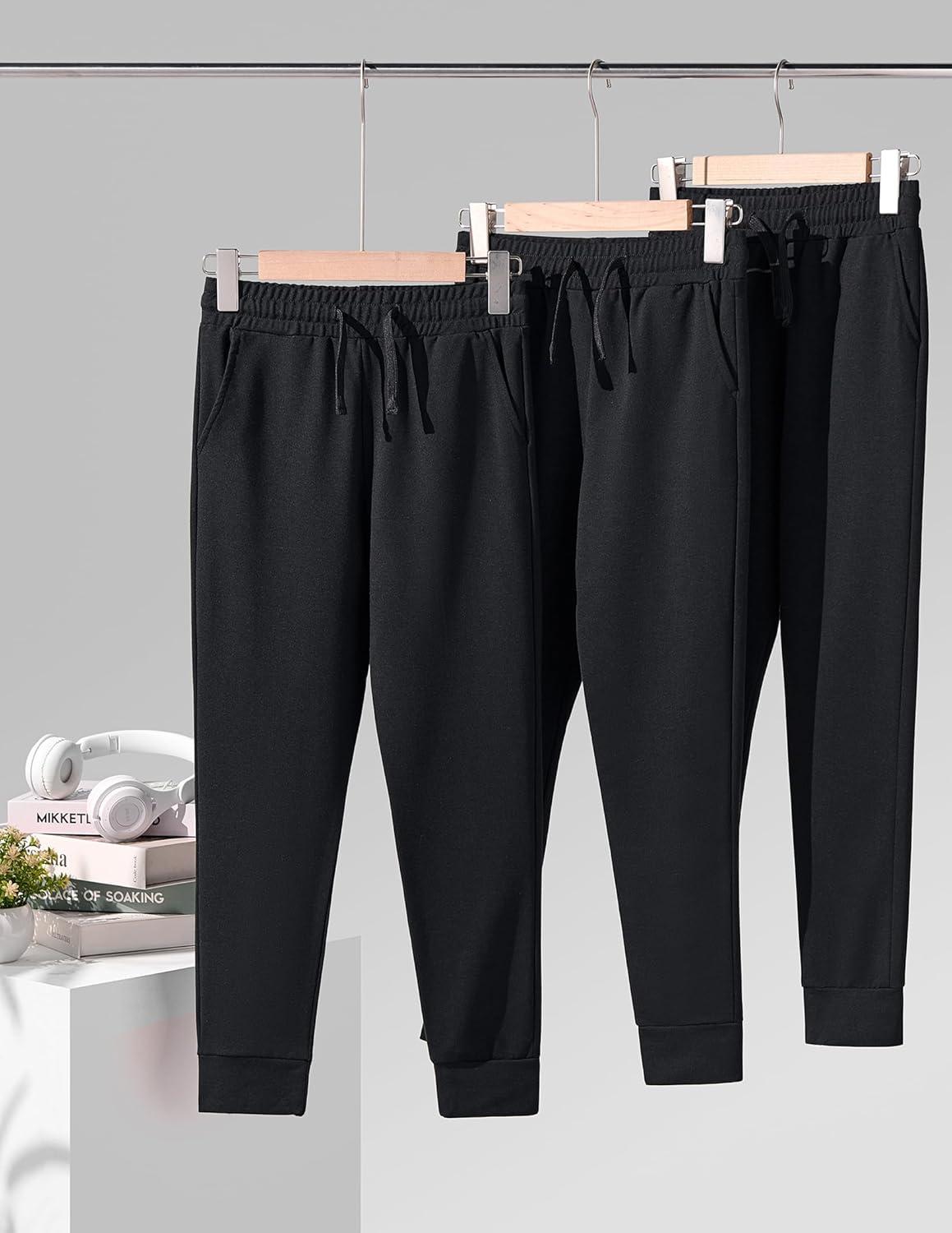 image3 Pack Boys Lightweight Jogger Pants Youth Athletic Sweatpants Kids Toddlers Clothes ApparelBlack