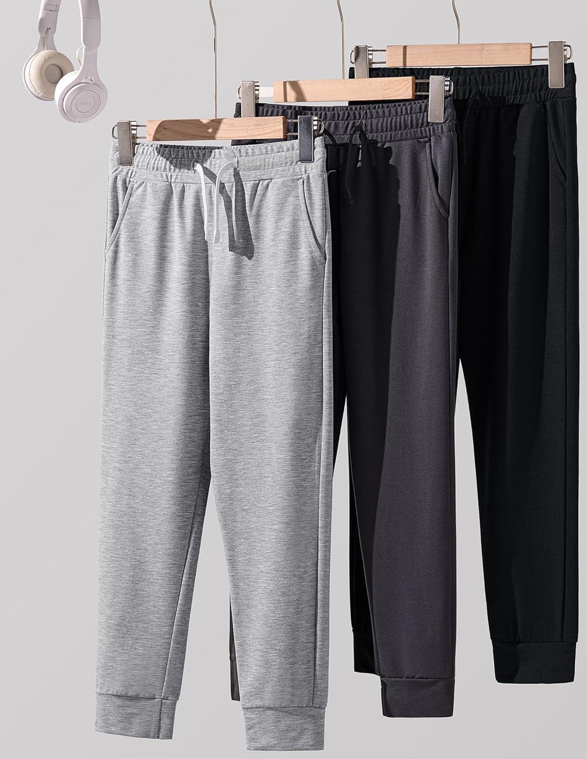 image3 Pack Boys Lightweight Jogger Pants Youth Athletic Sweatpants Kids Toddlers Clothes ApparelBlackCharcoalGray