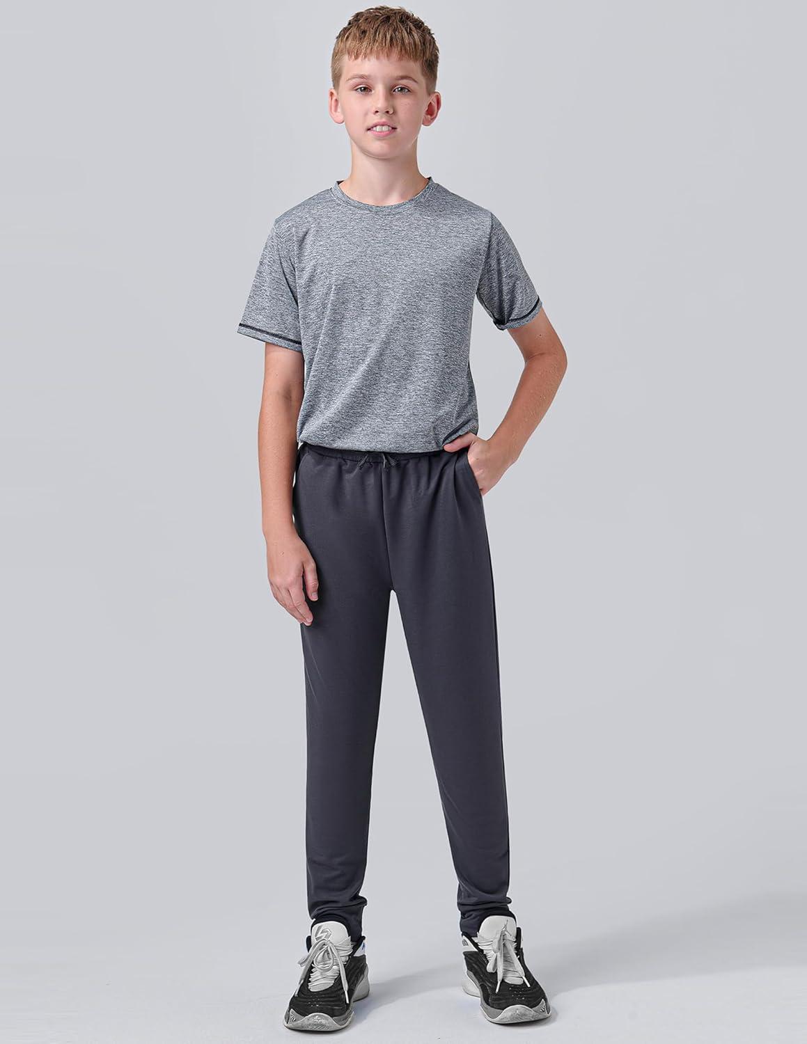 image3 Pack Boys Lightweight Jogger Pants Youth Athletic Sweatpants Kids Toddlers Clothes ApparelBlackCharcoalGray