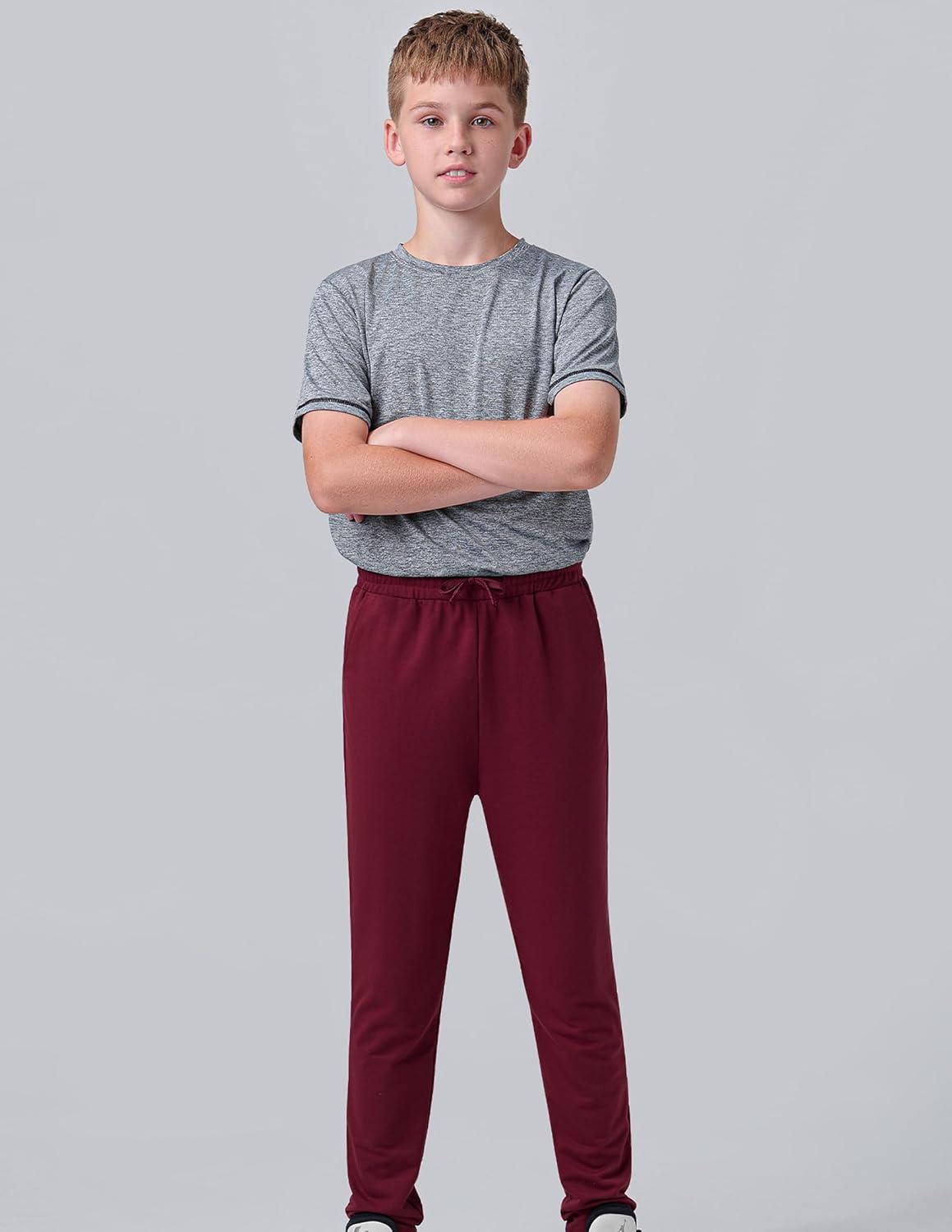image3 Pack Boys Lightweight Jogger Pants Youth Athletic Sweatpants Kids Toddlers Clothes ApparelBlackKhakiMaroon