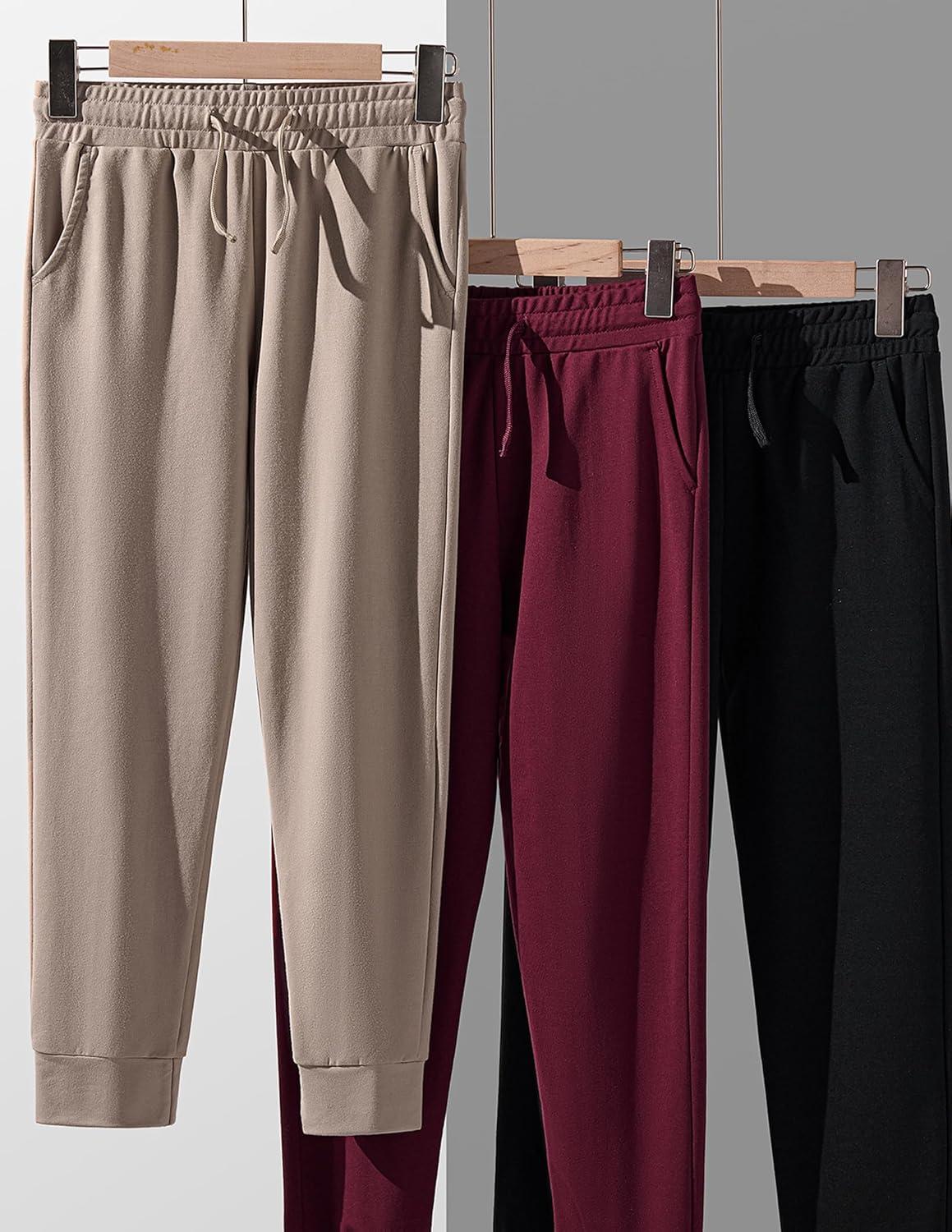 image3 Pack Boys Lightweight Jogger Pants Youth Athletic Sweatpants Kids Toddlers Clothes ApparelBlackKhakiMaroon