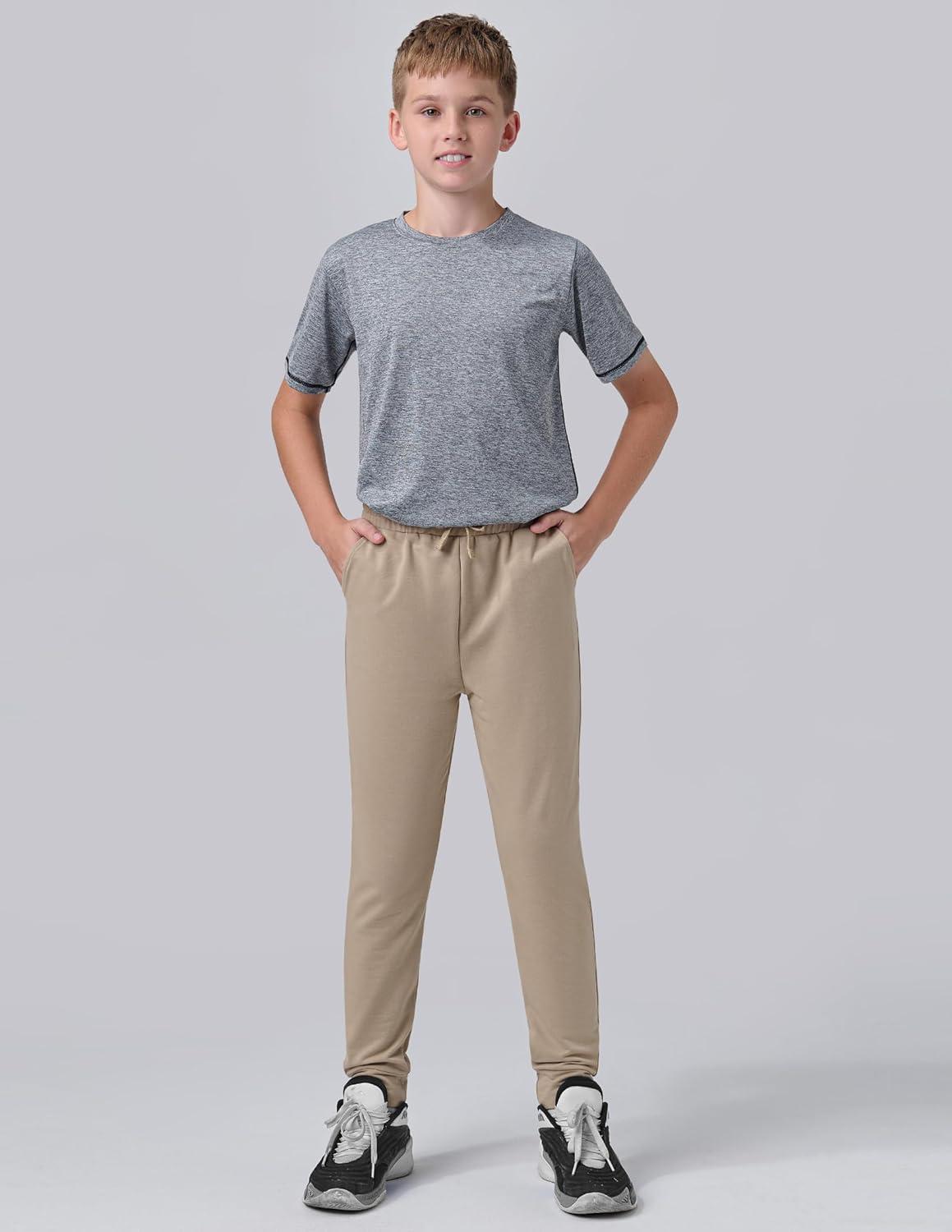 image3 Pack Boys Lightweight Jogger Pants Youth Athletic Sweatpants Kids Toddlers Clothes ApparelBlackKhakiMaroon