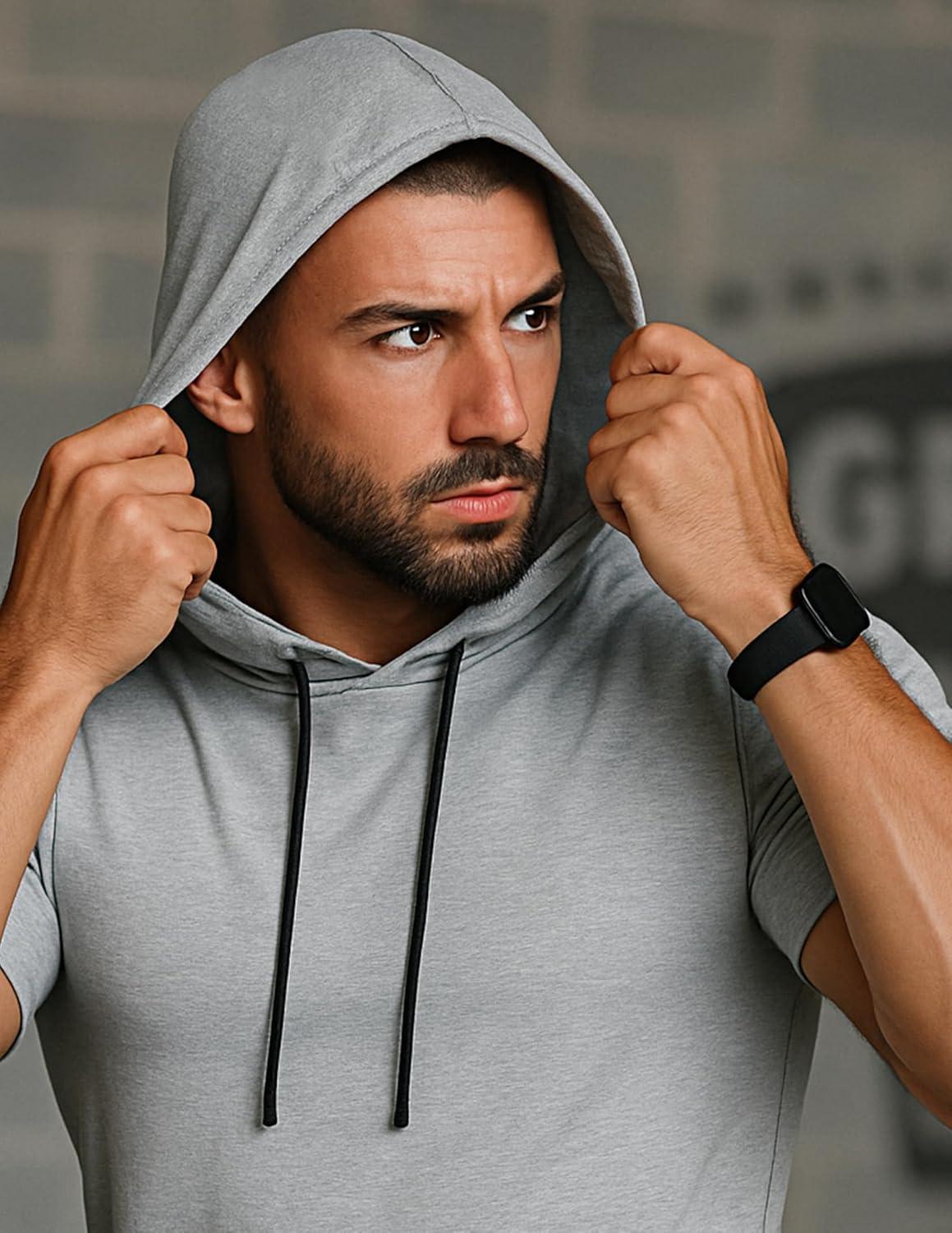 image3 Pack Mens Lightweight Short Sleeve Workout Hoodies Athletic Dry Fit Hooded T Shirts for Gym RunningLight GrayLight GreenCharcoal